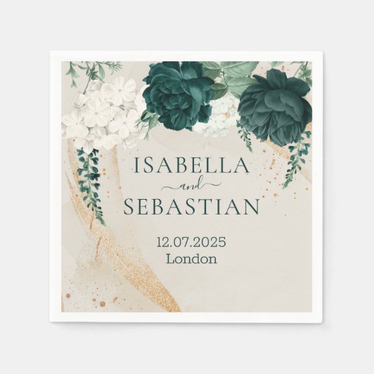 Botanische Groene Rozen Bruiloft Servet (Voorkant)