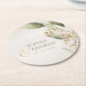 Botanische groene rustige bruiloft monogram ronde kartonnen onderzetter (Gebogen)