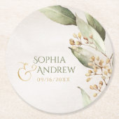 Botanische groene rustige bruiloft monogram ronde kartonnen onderzetter (Voorkant)