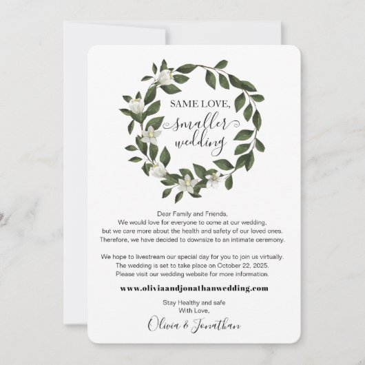 Botanische groene Same Love Kleinere bruiloft down Aankondiging (Voorkant)