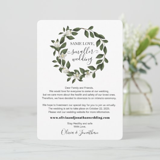 Botanische groene Same Love Kleinere bruiloft inkr Aankondiging (Staand voorkant)