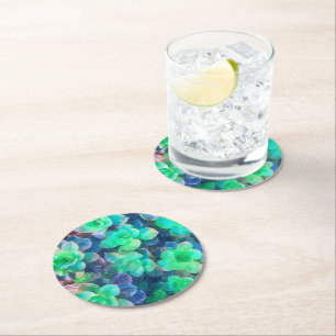 Botanische groene schaduw van de Waterverf van de  Ronde Kartonnen Onderzetter