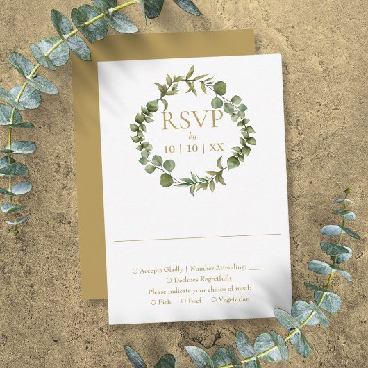 Botanische groene slinger elegante goud RSVP kaartje