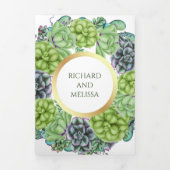 Botanische Groene Succulent Krans Foto Huwelijk Drieluik Uitnodiging (Cover)