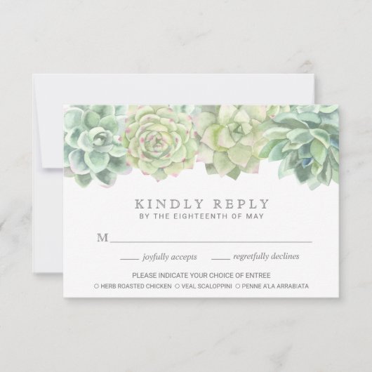 Botanische groene Succulenten Maal Choice Weddensc RSVP Kaartje (Voorkant)