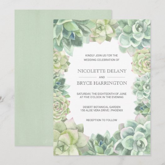 Botanische groene Succulents Border Wedding Kaart (Voorkant / Achterkant)
