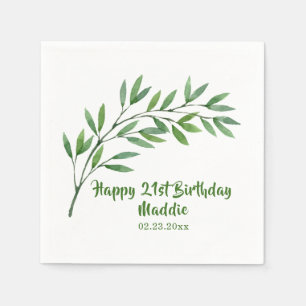 Botanische groene tak naam ingetekend servet