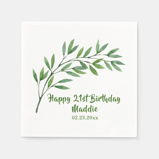 Botanische groene tak naam ingetekend servet (Voorkant)