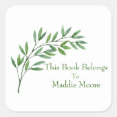 Botanische groene tak naam ingetekend vierkante sticker (Voorkant)