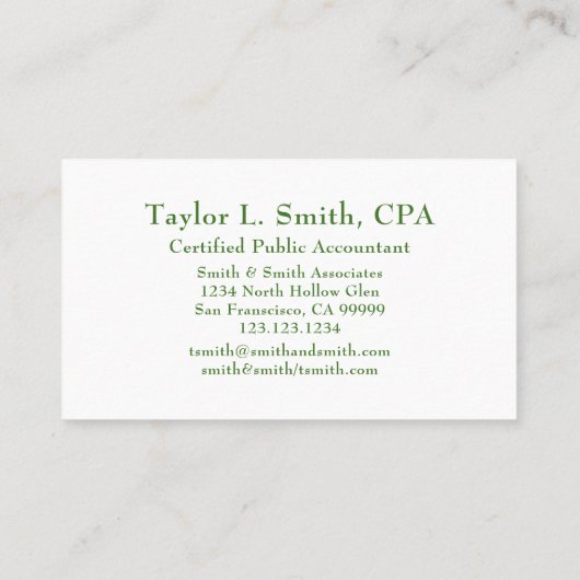 Botanische groene tak visitekaartje (Achterkant)