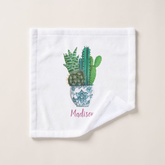 Botanische groene Tropische Cactus Succulent patro Bad Handdoek (Wasdoekje)