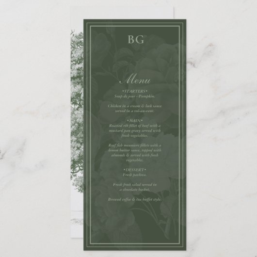  Botanische Groene Tuin Party Wedding Theme Menu (Voorkant / Achterkant)