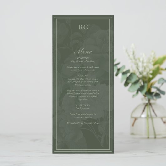  Botanische Groene Tuin Party Wedding Theme Menu (Staand voorkant)