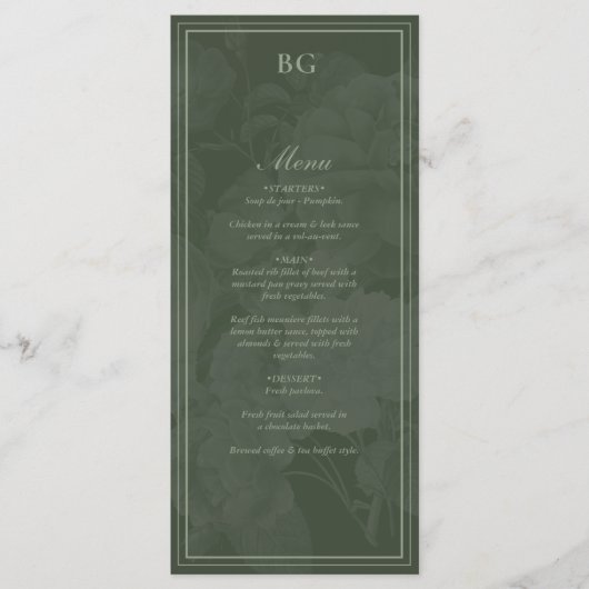  Botanische Groene Tuin Party Wedding Theme Menu (Voorkant)