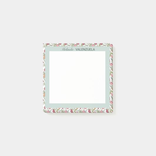 botanische groene Tulp Floral Waterverf Post-it® Notes (Voorkant)