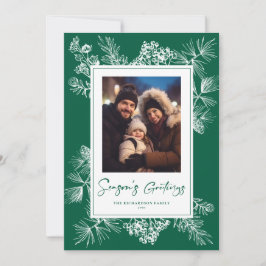 Botanische groene vintage kerstfoto feestdagenkaart