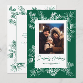 Botanische groene vintage kerstfoto feestdagenkaart