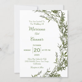 Botanische groene watercolor trouwuitnodiging kaart