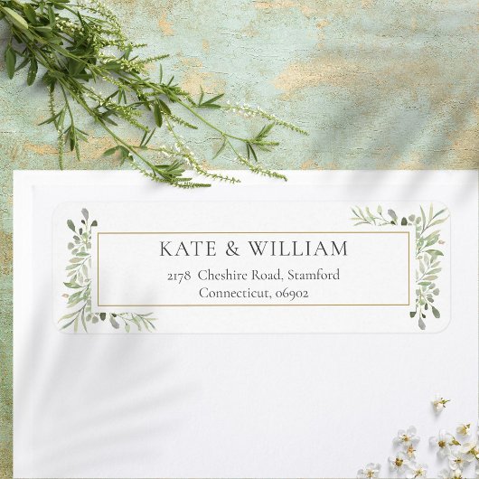 Botanische Groene Waterverf Blad Adres Etiket