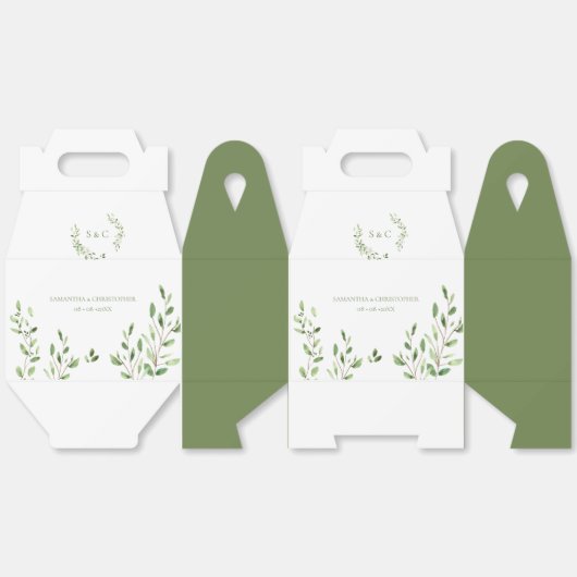 Botanische Groene Waterverf bruiloft monogram Bedankdoosjes (Ongevouwen)