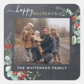 Botanische groene Waterverf Rustic Chalkboard Vierkante Sticker (Voorkant)