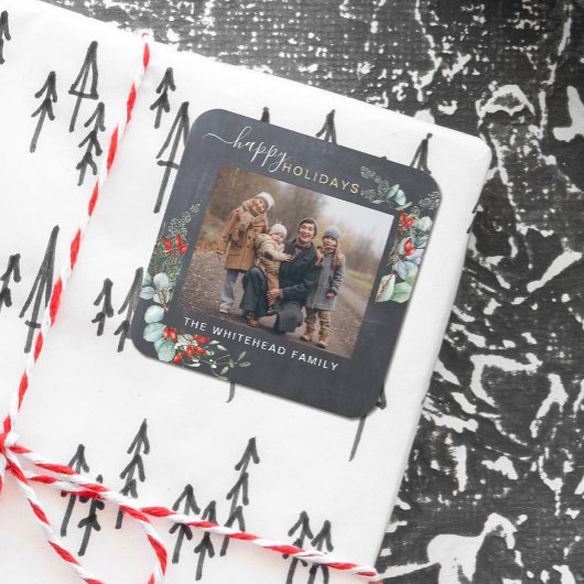 Botanische groene Waterverf Rustic Chalkboard Vierkante Sticker