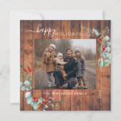 Botanische groene Waterverf Rustic Cherry Wood Feestdagenkaart (Voorkant)