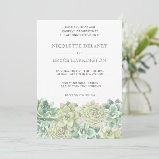 Botanische groene Waterverf Succulent Wedding Kaart (Staand voorkant)
