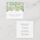Botanische groene Waterverf Succulten Vierkante Visitekaartje (Voorkant / Achterkant)
