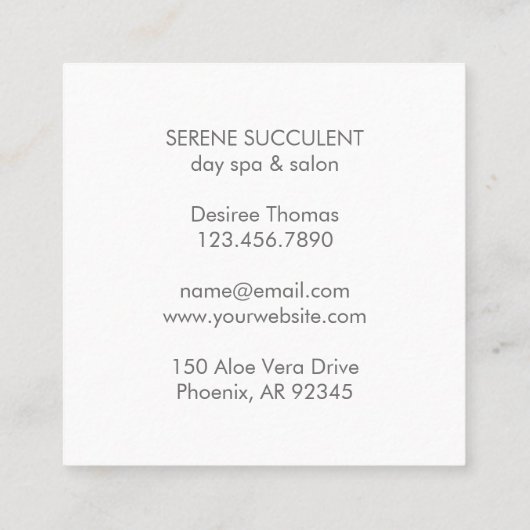 Botanische groene Waterverf Succulten Vierkante Visitekaartje (Achterkant)