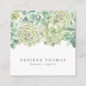 Botanische groene Waterverf Succulten Vierkante Visitekaartje (Voorkant)