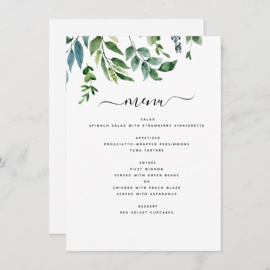 Botanische groene Waterverf van de olievlek Menu (Voorkant / Achterkant)