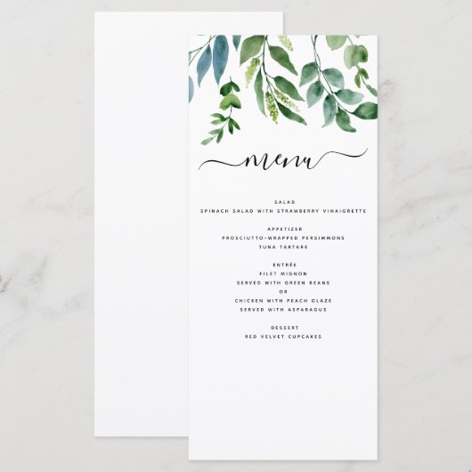 Botanische groene Waterverf van de olievlek Menu (Voorkant / Achterkant)