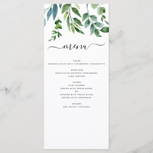 Botanische groene Waterverf van de olievlek Menu (Voorkant)