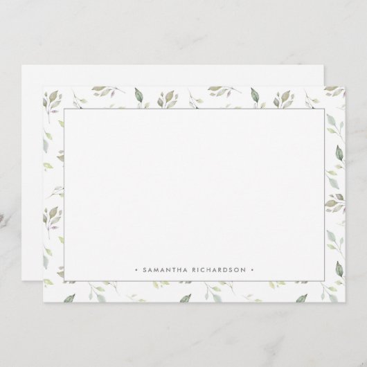 Botanische groene Waterverf verlaat het patroon Notitiekaartje (Voorkant / Achterkant)