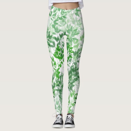Botanische groene Yoga Pilates Hot Pants Leggings (Voorkant)