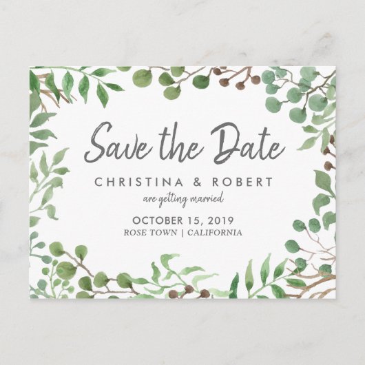 Botanische Groenelementen | Blad | Save The Date Aankondigingskaart (Voorkant)