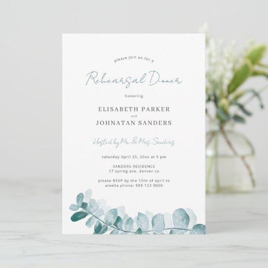 Botanische groenere modern huwelijksrepetitiediner kaart (Staand voorkant)