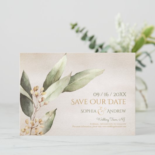Botanische groenery , behalve de datum save the date (Staand voorkant)