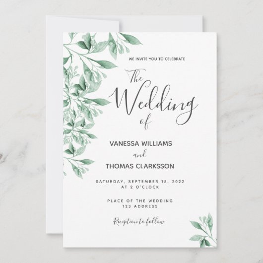 Botanische groenery-bladesthetische bruiloft kaart (Voorkant)