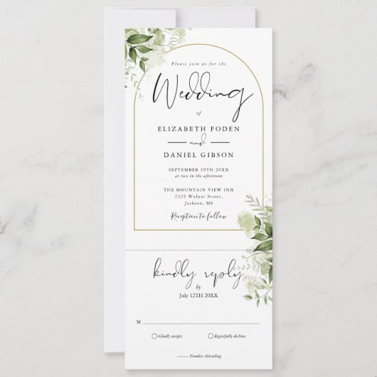 Botanische groenery Gold Arch in één bruiloft Kaart (Voorkant)