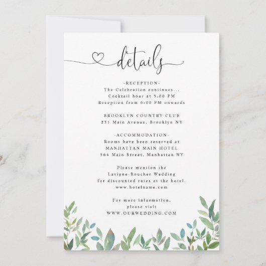 Botanische groenery groenvoer in één bruiloft kaart (Achterkant)