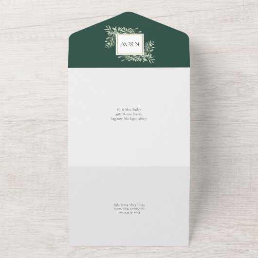 Botanische groenery Leaves Emerald Wedding All In One Uitnodiging (Buitenkant)