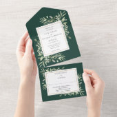 Botanische groenery Leaves Emerald Wedding All In One Uitnodiging (Afscheurbaar)