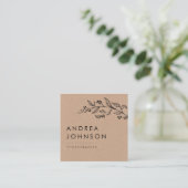 Botanische groenery MInimalist Rustic Kraft Vierkante Visitekaartje (Staand voorkant)