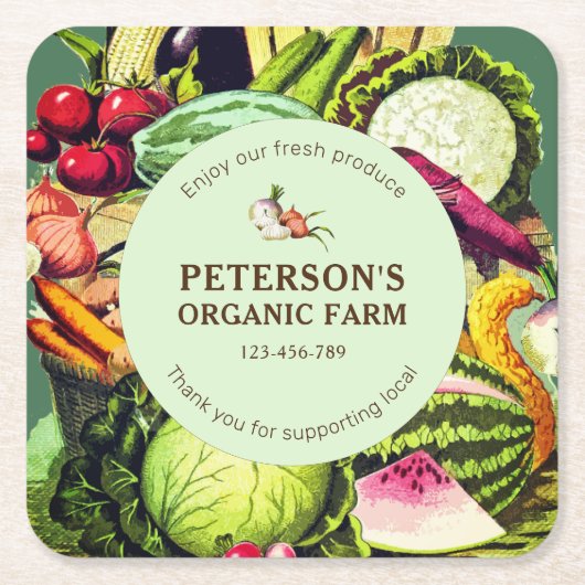 Botanische  Groenten Lokaal Boerenlabel Kartonnen Onderzetters (Voorkant)