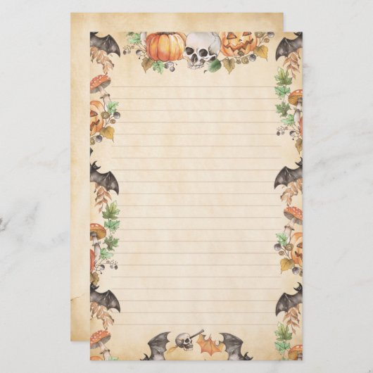 Botanische Halloween met vleermuizen en pompoenen Briefpapier (Voorkant / Achterkant)