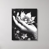Botanische handetsing met vallende bloemblaadjes C Canvas Afdruk (Voorkant)