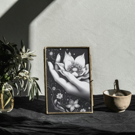 Botanische handetsing met vallende bloemblaadjes C Canvas Afdruk