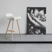 Botanische handetsing met vallende bloemblaadjes C Canvas Afdruk